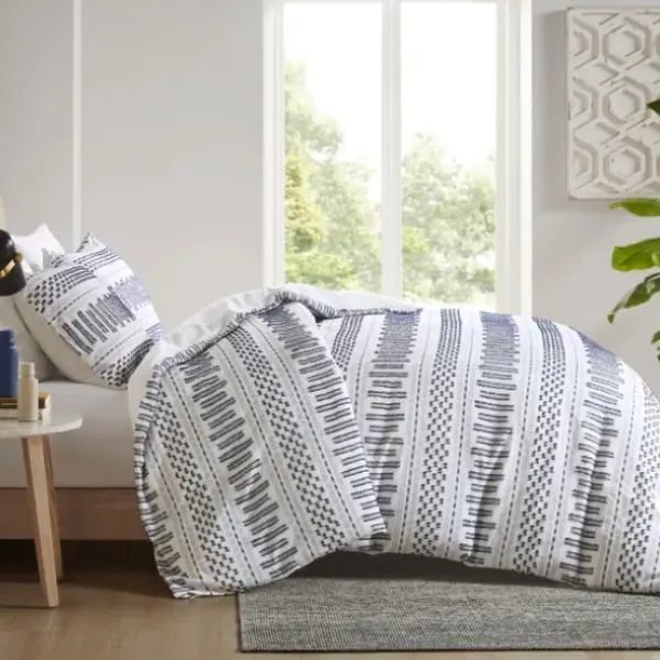 Comforters-Kirkland's Home Navy Jacquard California King 3-Pc. Comforter Set Ivory/Blue