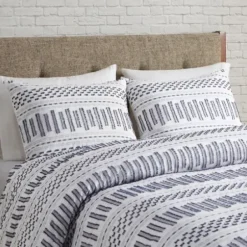 Comforters-Kirkland's Home Navy Jacquard California King 3-Pc. Comforter Set Ivory/Blue