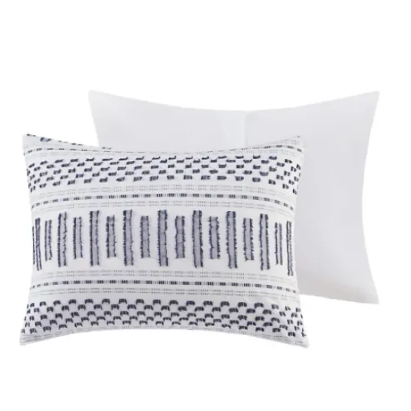 Comforters-Kirkland's Home Navy Jacquard California King 3-Pc. Comforter Set Ivory/Blue