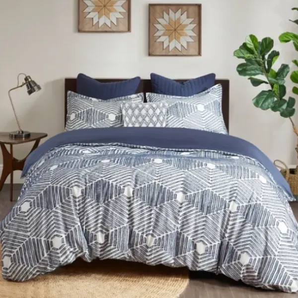 Comforters-Kirkland's Home Navy Jacquard 3-Pc. California King Comforter Set Blue/White