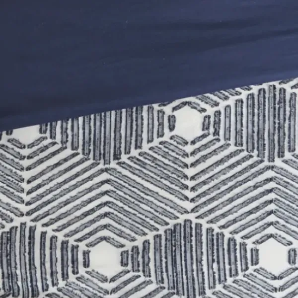 Comforters-Kirkland's Home Navy Jacquard 3-Pc. California King Comforter Set Blue/White