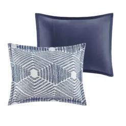 Comforters-Kirkland's Home Navy Jacquard 3-Pc. California King Comforter Set Blue/White