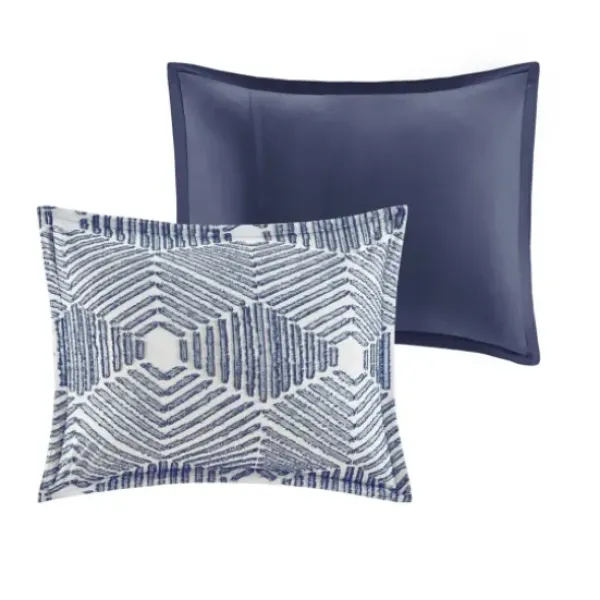 Comforters-Kirkland's Home Navy Jacquard 3-Pc. California King Comforter Set Blue/White