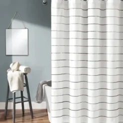 Shower Curtains-Kirkland's Home Navy Jacquard Pom Pom Cotton Shower Curtain Blue