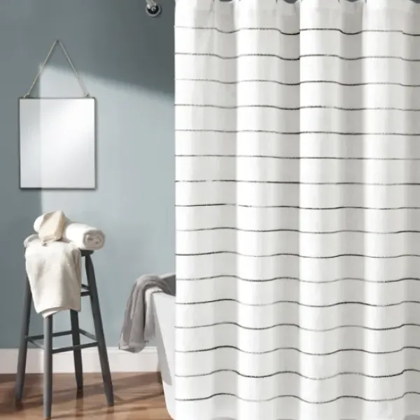 Shower Curtains-Kirkland's Home Navy Jacquard Pom Pom Cotton Shower Curtain Blue