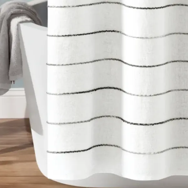 Shower Curtains-Kirkland's Home Navy Jacquard Pom Pom Cotton Shower Curtain Blue