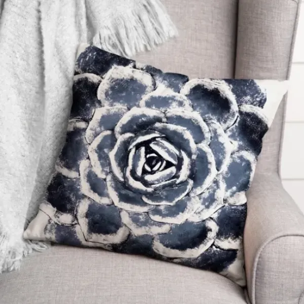 Pillows-Kirkland's Home Navy Large Succulent Pillow Blue