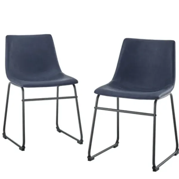 Dining Chairs-Kirkland's Home Navy Leather Industrial Dining Chairs, Set Of 2 Blue