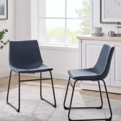 Dining Chairs-Kirkland's Home Navy Leather Industrial Dining Chairs, Set Of 2 Blue