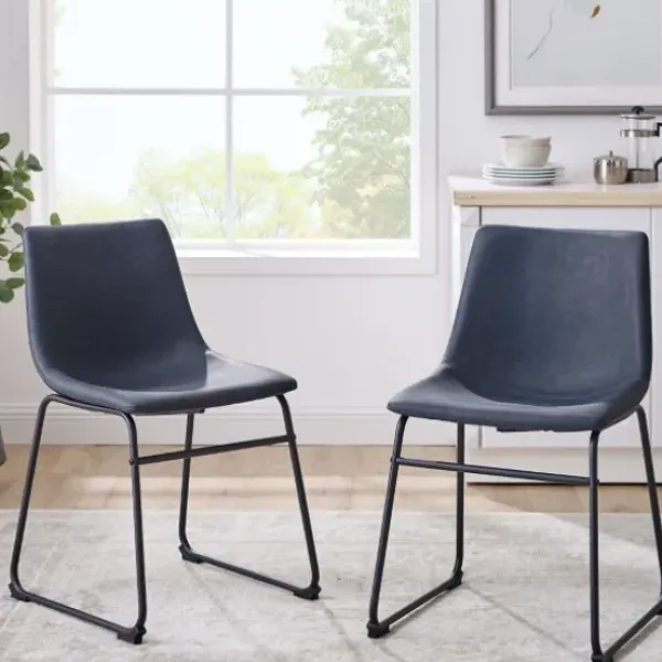 Dining Chairs-Kirkland's Home Navy Leather Industrial Dining Chairs, Set Of 2 Blue