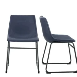 Dining Chairs-Kirkland's Home Navy Leather Industrial Dining Chairs, Set Of 2 Blue