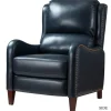 Accent Chairs-Kirkland's Home Navy Leather Nailhead Traditional Recliner Blue