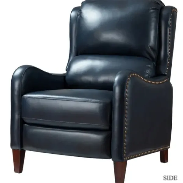 Accent Chairs-Kirkland's Home Navy Leather Nailhead Traditional Recliner Blue