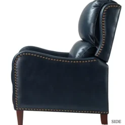 Accent Chairs-Kirkland's Home Navy Leather Nailhead Traditional Recliner Blue