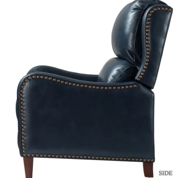 Accent Chairs-Kirkland's Home Navy Leather Nailhead Traditional Recliner Blue