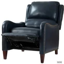 Accent Chairs-Kirkland's Home Navy Leather Nailhead Traditional Recliner Blue