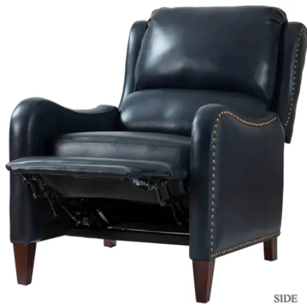 Accent Chairs-Kirkland's Home Navy Leather Nailhead Traditional Recliner Blue