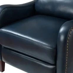 Accent Chairs-Kirkland's Home Navy Leather Nailhead Traditional Recliner Blue