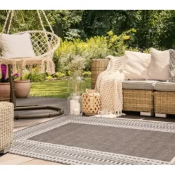 Outdoor Rugs-Kirkland's Home Navy Linear Macy Indoor/Outdoor Area Rug, 7X9 Blue