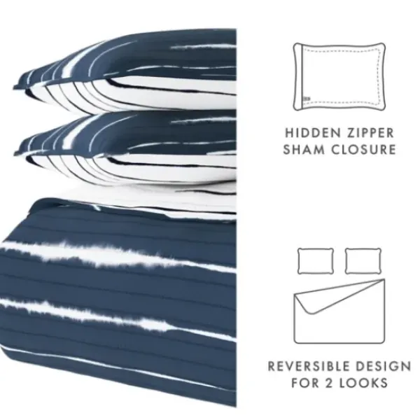 Quilts-Kirkland's Home Navy Linear Reversible 2-Pc. Twin Quilt Set Blue/White