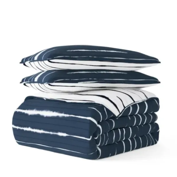 Quilts-Kirkland's Home Navy Linear Reversible 3-Pc. Queen Quilt Set Blue/White