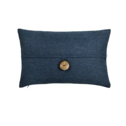 Pillows-Kirkland's Home Navy Linen And Button Lumbar Pillow Cover Blue