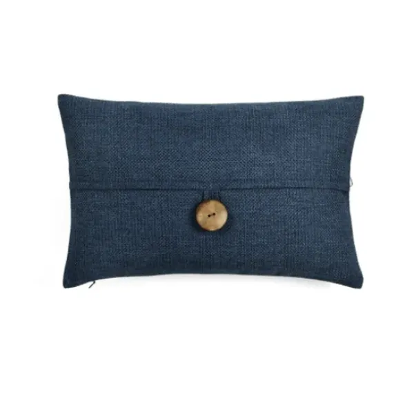 Pillows-Kirkland's Home Navy Linen And Button Lumbar Pillow Cover Blue