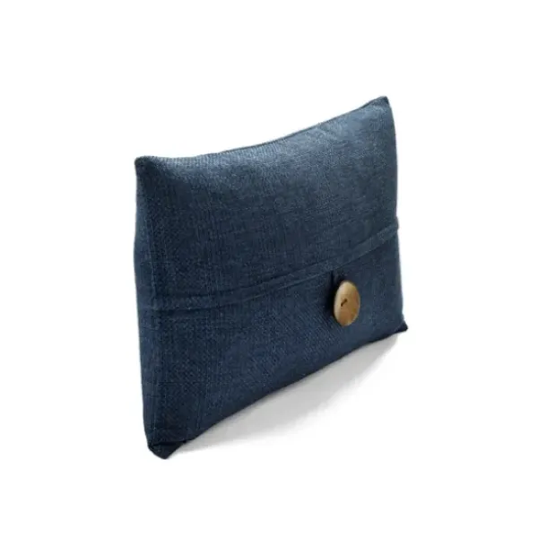 Pillows-Kirkland's Home Navy Linen And Button Lumbar Pillow Cover Blue