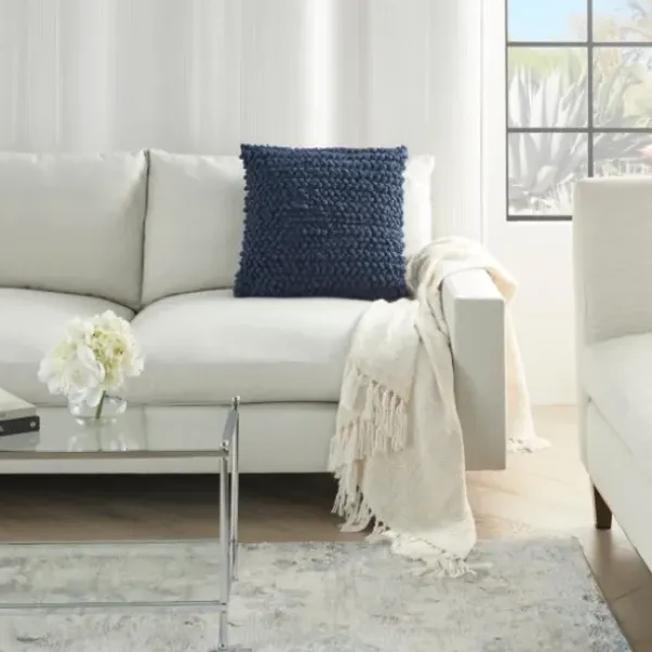 Pillows-Kirkland's Home Navy Looped Yarn Wool Pillow Blue