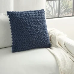 Pillows-Kirkland's Home Navy Looped Yarn Wool Pillow Blue