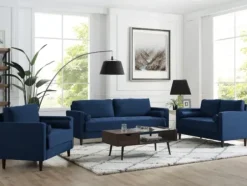 Sofas & Loveseats-Kirkland's Home Navy Lumbar Eucalyptus Sofa Blue