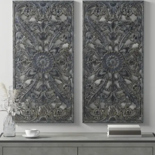 Wall Plaques-Kirkland's Home Navy Madison Park Floral Wall Plaques, Set Of 2 Blue