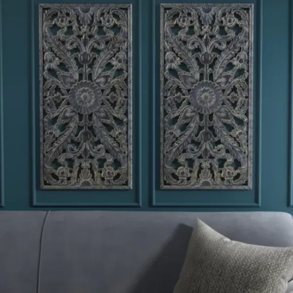 Wall Plaques-Kirkland's Home Navy Madison Park Floral Wall Plaques, Set Of 2 Blue