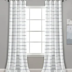 Curtains & Drapes-Kirkland's Home Navy Nantucket Fringe Curtain Panel Set, 95 In. Blue/White