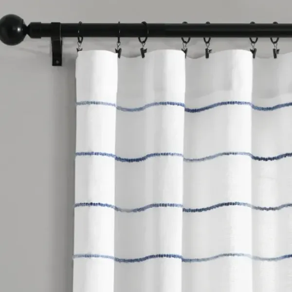 Curtains & Drapes-Kirkland's Home Navy Nantucket Fringe Curtain Panel Set, 95 In. Blue/White