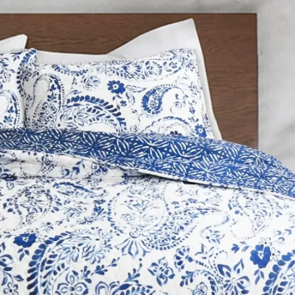 Quilts-Kirkland's Home Navy Paisley 3-Pc. Full/Queen Reversible Quilt Set Blue