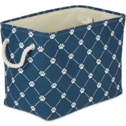 Baskets & Boxes-Kirkland's Home Navy Paw Trellis Round Basket, 12 In. Blue