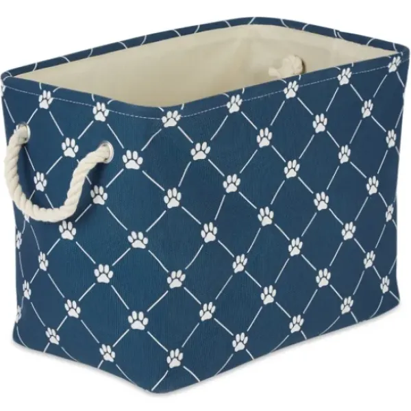 Baskets & Boxes-Kirkland's Home Navy Paw Trellis Round Basket, 12 In. Blue