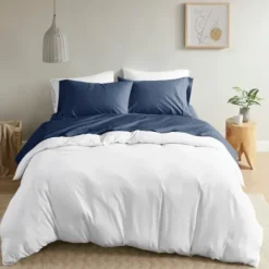 Bed Sheets-Kirkland's Home Navy Peached Percale 4-Pc. King Sheet Set Blue