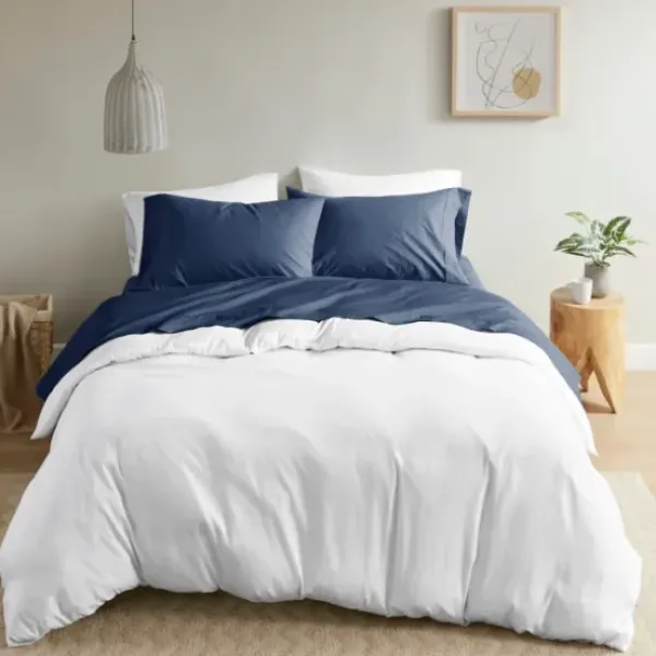 Bed Sheets-Kirkland's Home Navy Peached Percale 4-Pc. King Sheet Set Blue