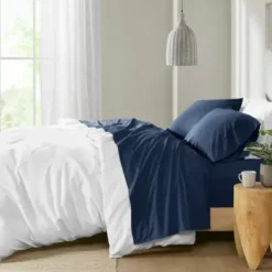 Bed Sheets-Kirkland's Home Navy Peached Percale 4-Pc. King Sheet Set Blue