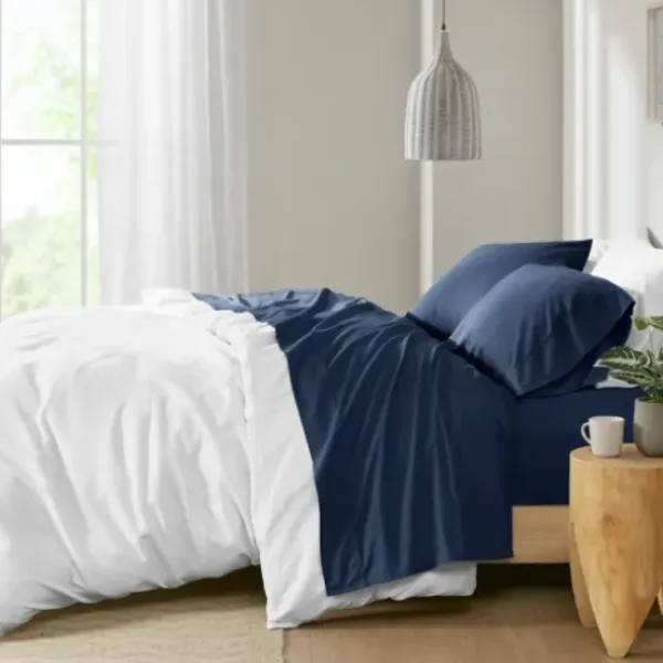 Bed Sheets-Kirkland's Home Navy Peached Percale 4-Pc. King Sheet Set Blue