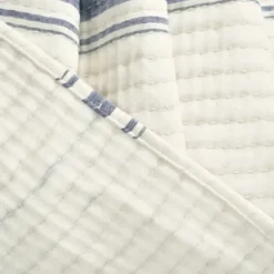 Blankets & Throws-Kirkland's Home Navy Pick Stitch Stripe Decorative Throw Blue/White
