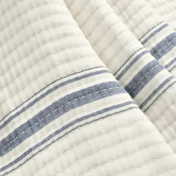 Blankets & Throws-Kirkland's Home Navy Pick Stitch Stripe Decorative Throw Blue/White