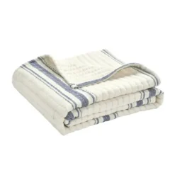Blankets & Throws-Kirkland's Home Navy Pick Stitch Stripe Decorative Throw Blue/White