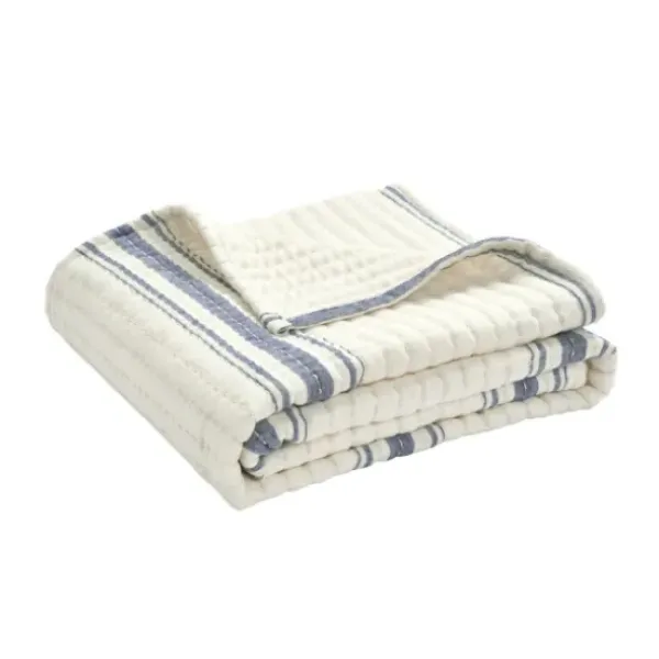 Blankets & Throws-Kirkland's Home Navy Pick Stitch Stripe Decorative Throw Blue/White