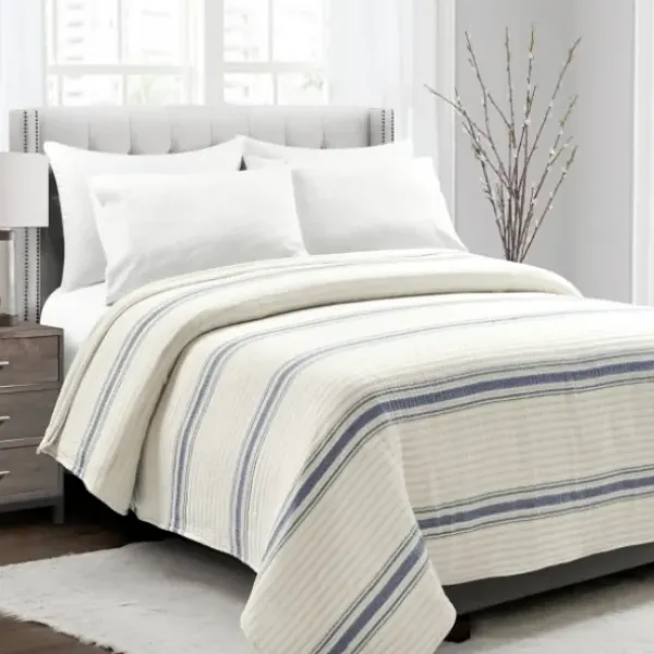 Quilts-Kirkland's Home Navy Pick Stitch Stripe Queen Quilt Blue/White
