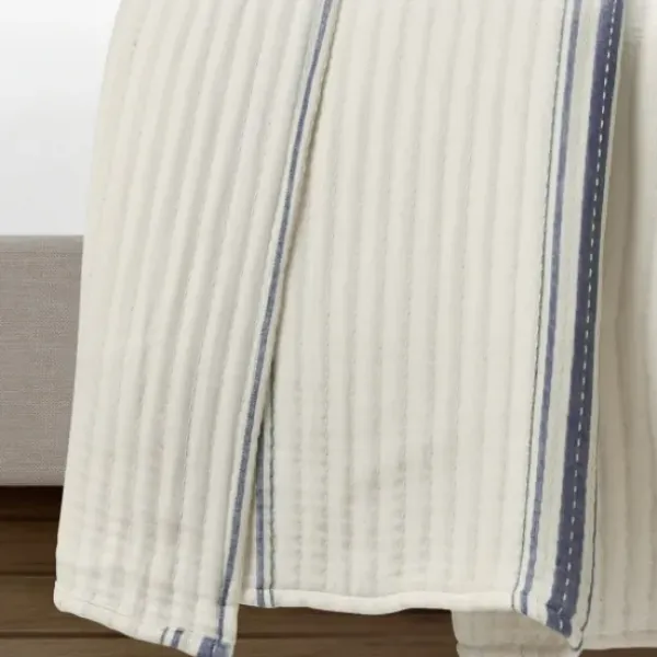 Quilts-Kirkland's Home Navy Pick Stitch Stripe Queen Quilt Blue/White