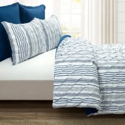 Comforters-Kirkland's Home Navy Pintuck Stripe Full/Queen 5-Pc. Comforter Set Blue/White