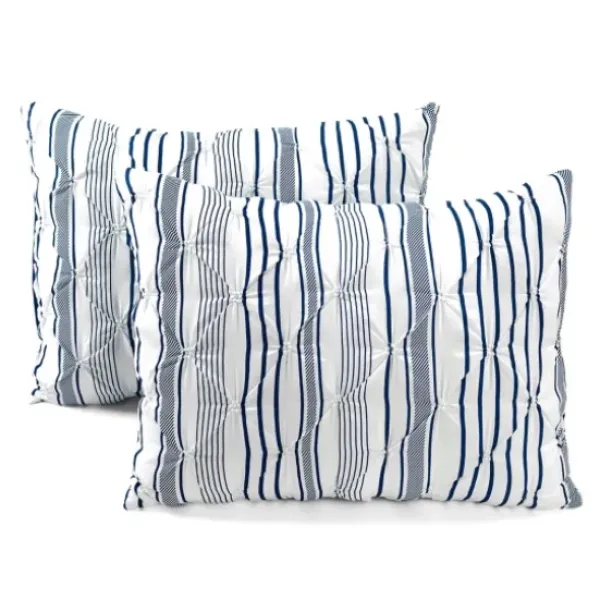 Comforters-Kirkland's Home Navy Pintuck Stripe Full/Queen 5-Pc. Comforter Set Blue/White